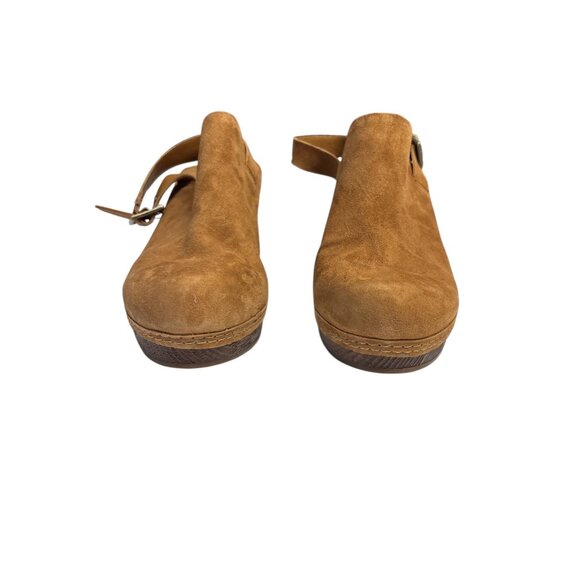 Korks Womens Tan Suede Platform Block Heel Mules With Adjustable Strap - Picture 1 of 10
